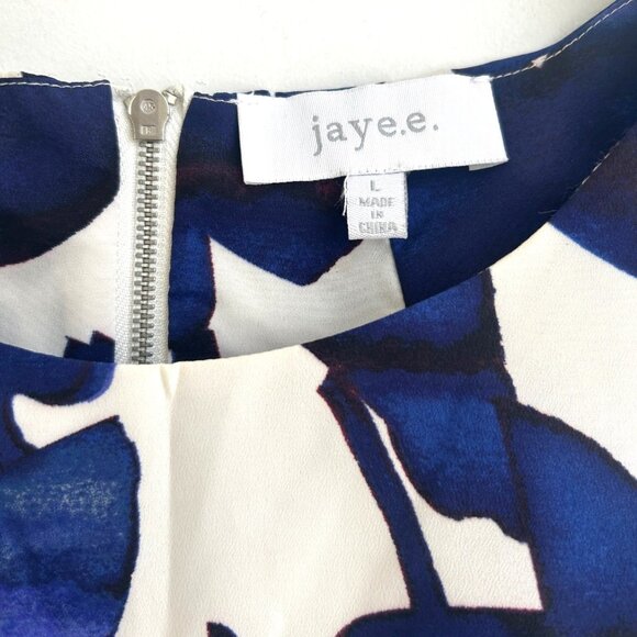 Jay.e blue abstract floral shell sleeveless top blouse size large zipper detail - Picture 3 of 10
